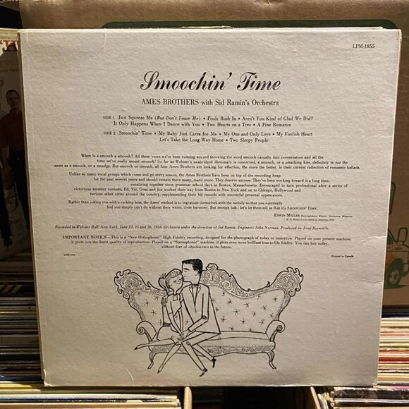 Ames Brothers & Sid Ramin's Orchestra – Smoochin' Time Vinyl 33rpm VG+ AJ30 - Picture 2 of 2